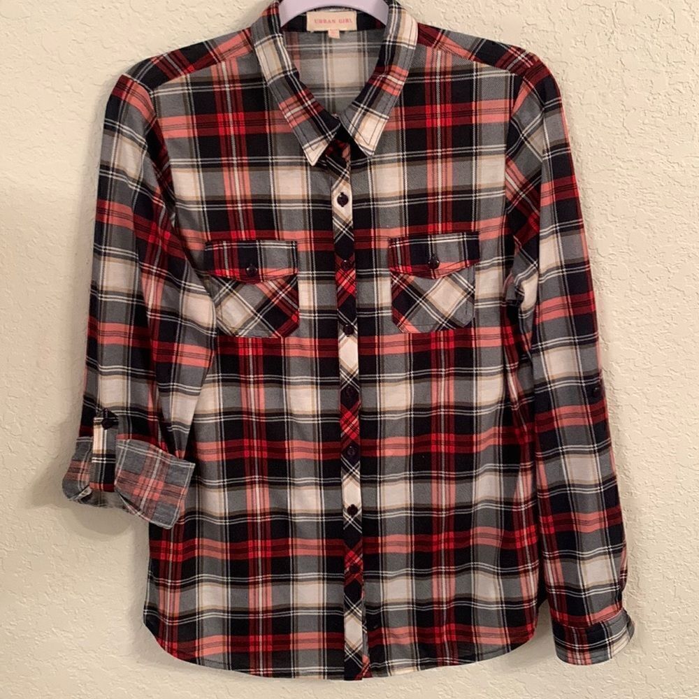 Urban Girl Plaid Corolful Shirt Women’s Size XL